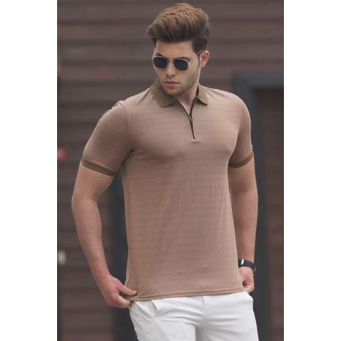 Madmext Men Camel Knitted Polo T-shirt 5117 - Camel