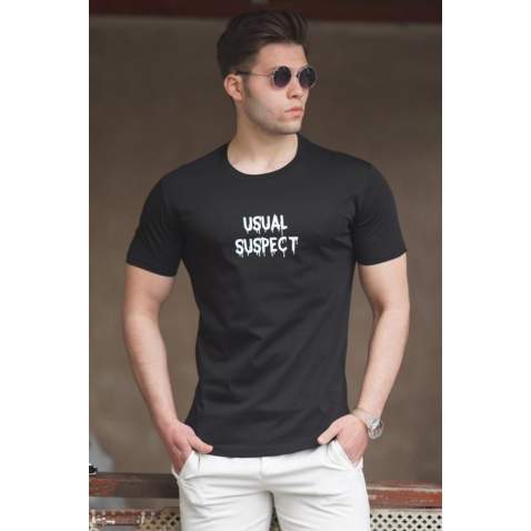 Madmext Men Printed Black T-shirt 5275 - Siyah