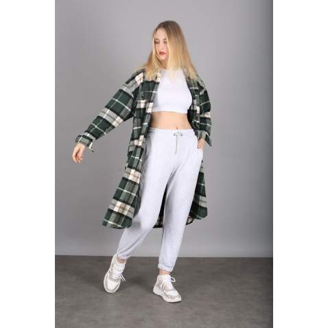 Mad Girls Green Plaid Coat MG1234 - Yeşil