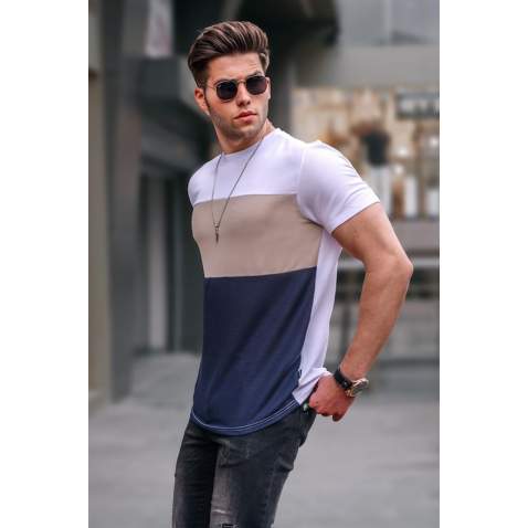 Madmext Men Color Blocked White T-shirt 5826 - Beyaz