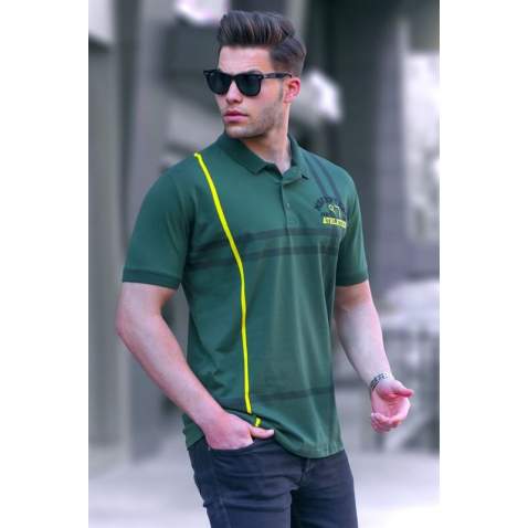 Men Designed Khaki Polo T-Shirt 5872 - Haki yeşili