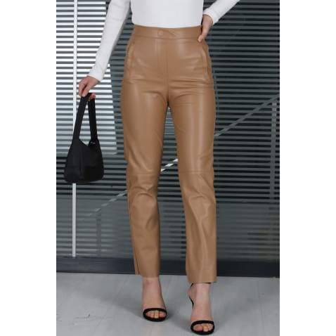 Mad Girls Brown Leather Pants MG1313 - Kahverengi