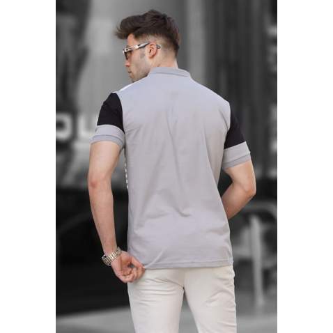 Men Striped Smoke Gray Polo T-Shirt 5685 - Boyalı gri