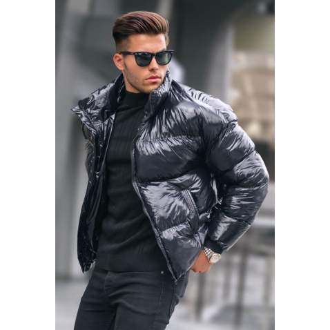 Black Shiny Basic Puffer Jacket 5993 - Siyah