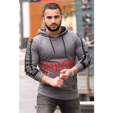 Hooded Printed Sweatshirt Smoked 2766 - Füme