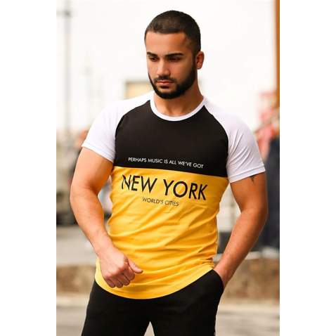 Madmext Yellow Two-Tone T-shirt for Men 3045 - Sarı