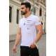 Madmext White Printed T-shirt for Men 3033 - Beyaz