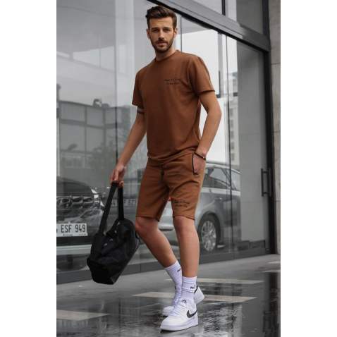 Madmext Men Printed Brown Shorts Outfit 5820 - Kahverengi