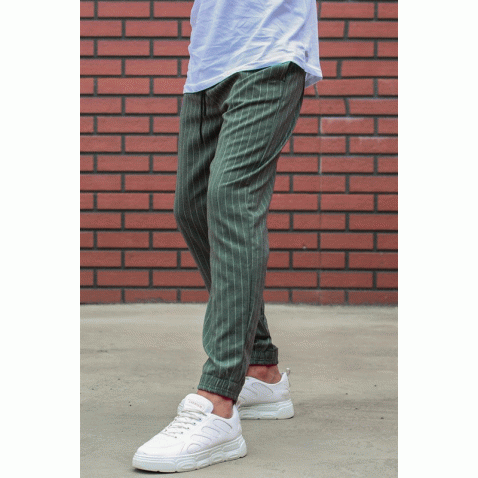 Madmext Men Khaki Striped Trouser Mad4084 - Haki