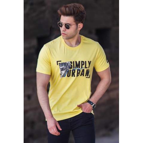 Madmext Men Printed Yellow T-shirt 5252 - Sarı