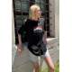 Women Printed Oversize Black T-Shirt MG808 - Siyah