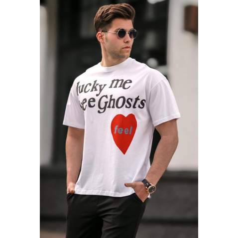 Madmext Men Printed White T-shirt 5263 - Beyaz