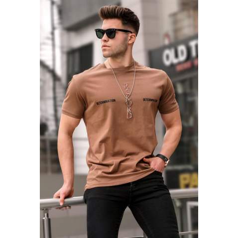 Madmext Men Printed Brown T-shirt 5395 - Kahverengi