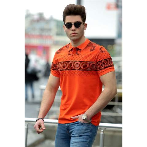 Madmext Orange Printed Polo Shirt for Men 3057 - Turuncu