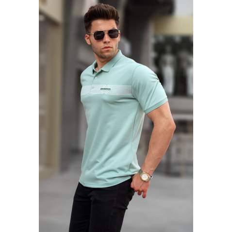 Men Striped Mint Green Polo T-Shirt 5878 - Mint yeşili