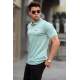 Men Striped Mint Green Polo T-Shirt 5878 - Mint yeşili