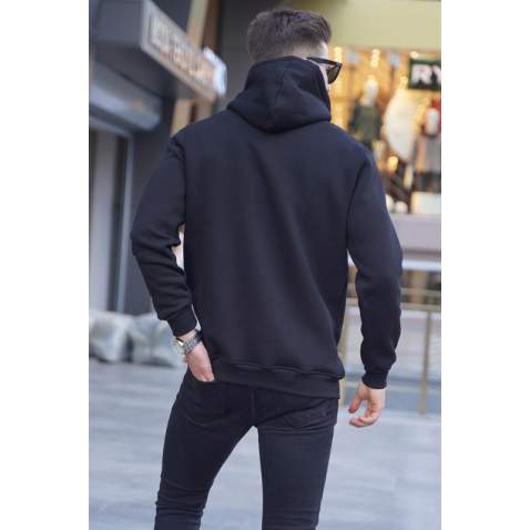 Black Printed Hoodie Sweatshirt 6006 - Siyah