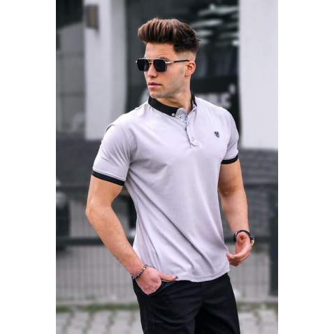 Men Basic Gray Polo T-Shirt - Gri