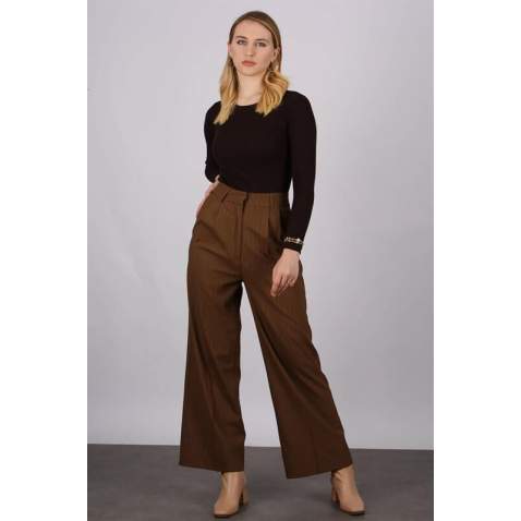 Mad Girls Striped Brown Palazzo Pants MG1332 - Kahverengi