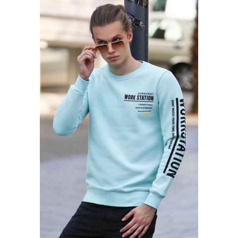 Madmext Baskılı Turkuaz Sweatshirt 4161 - Turkuaz