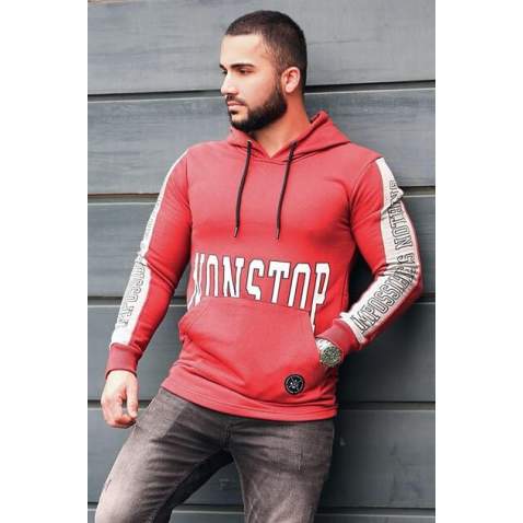 Kapşonlu Baskılı Sweatshirt Bordo 2766 - Bordo