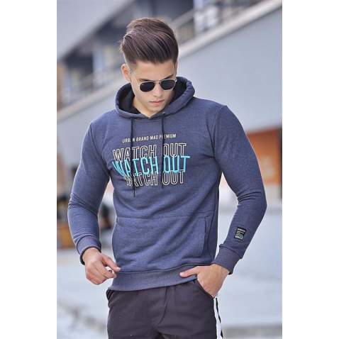 Madmext Navy Blue Printed Hoodie 4361 - Lacivert