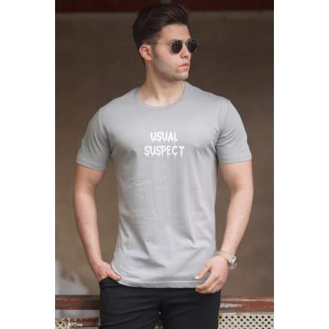 Madmext Men Printed Gray T-shirt 5275 - Gri