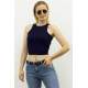 Mad Girls Navy Blue Crop Top MG361 - Lacivert