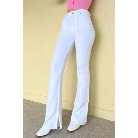 Women White Bell Bottom Cut Jeans MG1518 - Beyaz