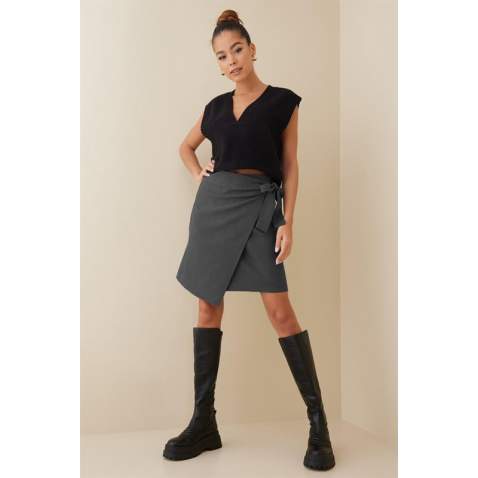 Women Anthracite Basic Skirt Short - Antrasit