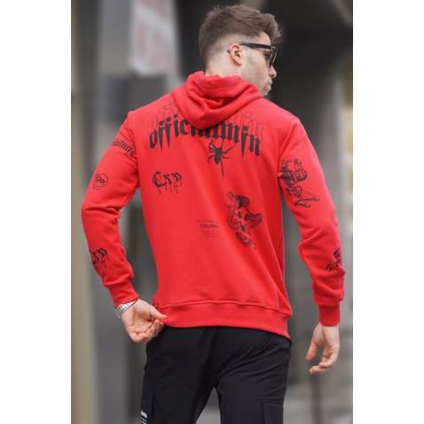 Red Printed Hoodie Sweatshirt 5895 - Kırmızı