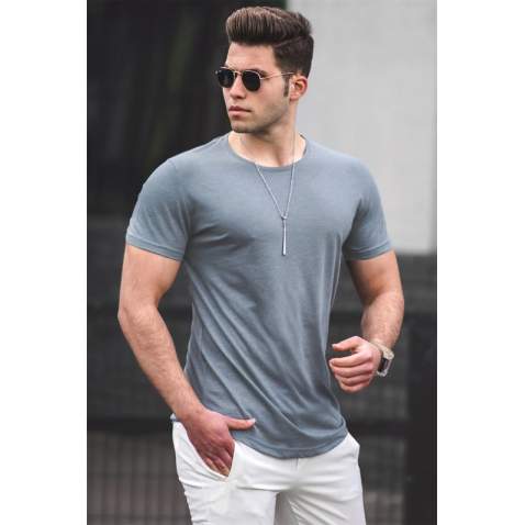 Madmext Men Plain Indigo T-shirt 4055 - Füme