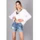 Women Striped White Sweater - Beyaz