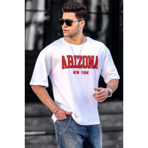 Madmext White Printed T-shirt for Men 4958 - Beyaz