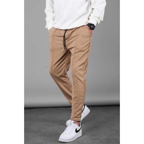 Men Striped Camel Sweatpants - Camel