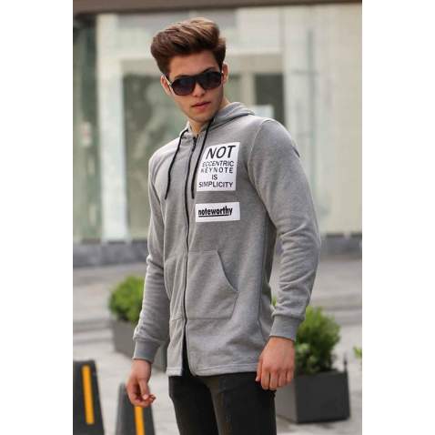 Madmext Grey Zipper Detailed Hoodie 4168 - Gri