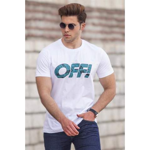 Madmext Men Printed White T-shirt 5254 - Beyaz