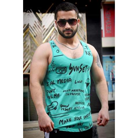 Madmext Turquoise Printed T-shirt for Men 3074 - Yeşil