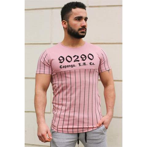 Madmext Pink Striped T-shirt for Men 2863 - Pudra