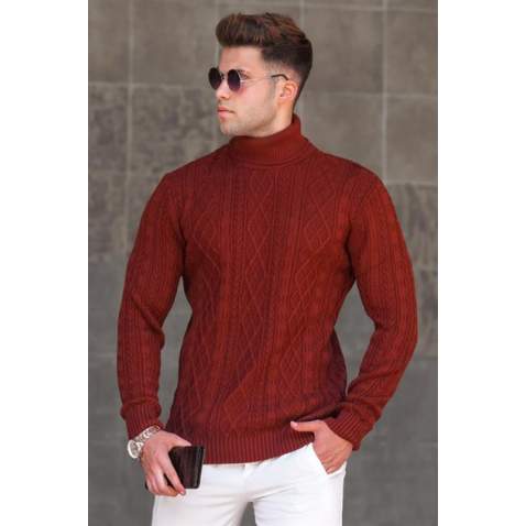 Madmext Men Turtleneck Tile Red Sweater 5166 - Kiremit