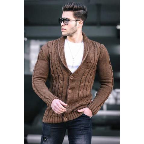 Madmext Men Knitted Brown Cardigan 9053 - Kahverengi