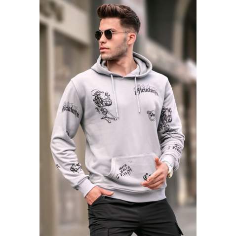 Dye Gray Printed Hoodie Sweatshirt 5895 - Boyalı gri