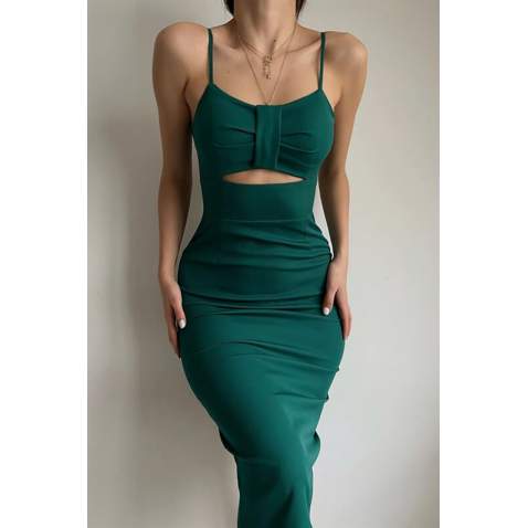 Mad Girls Dark Green Strap Dress MG1438 - Koyu yeşil