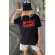 Women Printed Oversize Black T-Shirt MG1489 - Siyah