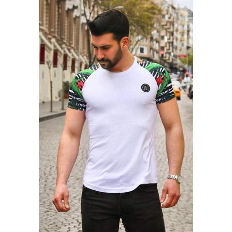 Madmext Khaki Camouflage T-shirt for Men 3012 - Beyaz