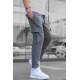 Men Striped Anthracite Cargo Trousers - Antrasit