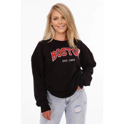 Mad Girls Black Printed Women Sweatshirt MG777 - Siyah