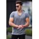 Madmext Men Buttoned Gray Basic T-shirt 4052 - Gri