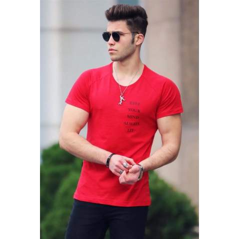 Madmext Red Printed T-shirt for Men 4450 - Kırmızı