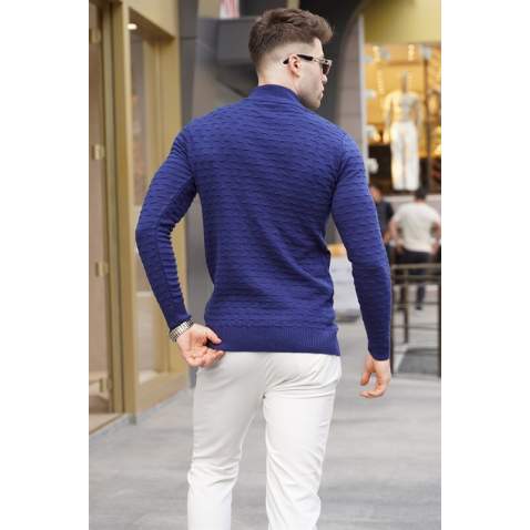 Light Navy Blue Knitted Sweater 5762 - Açık lacivert